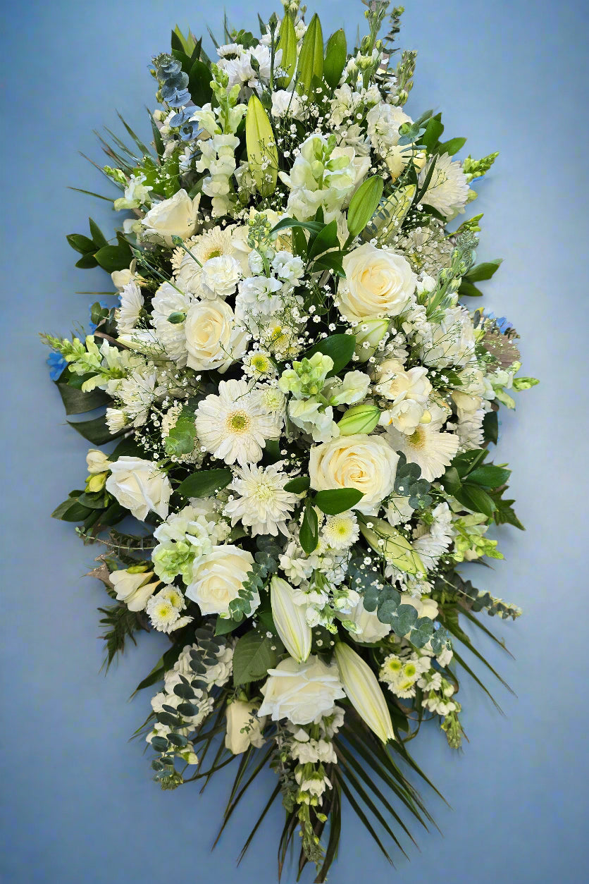 Green & White Casket Spray