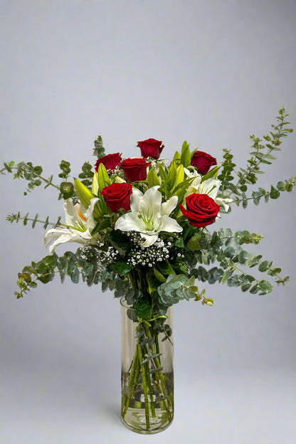 Half Dozen Red Roses & White Lilies