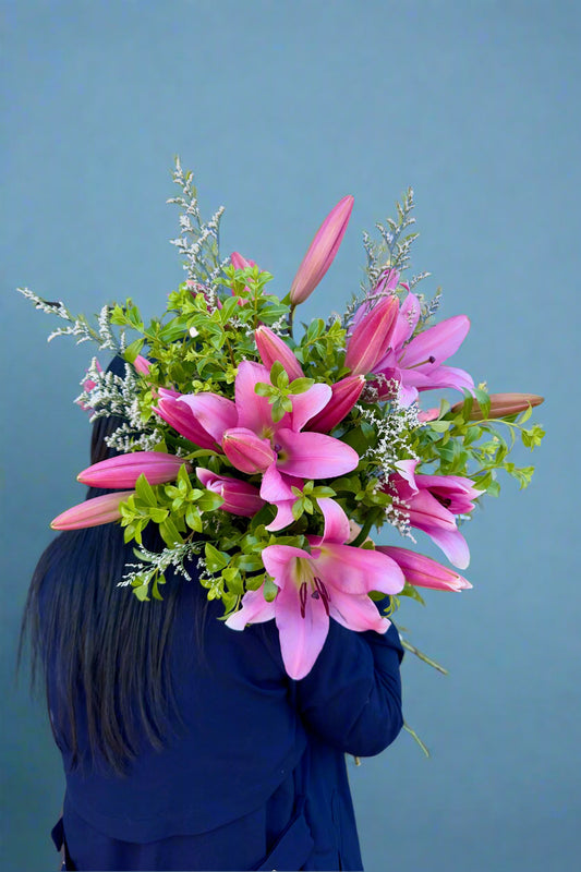 Pink Lily Bouquet Front View