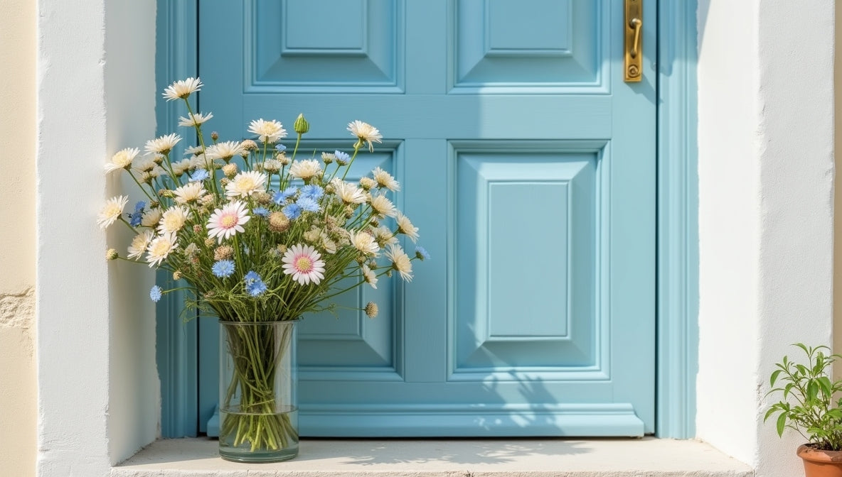 A bouquet placed at the doorstep