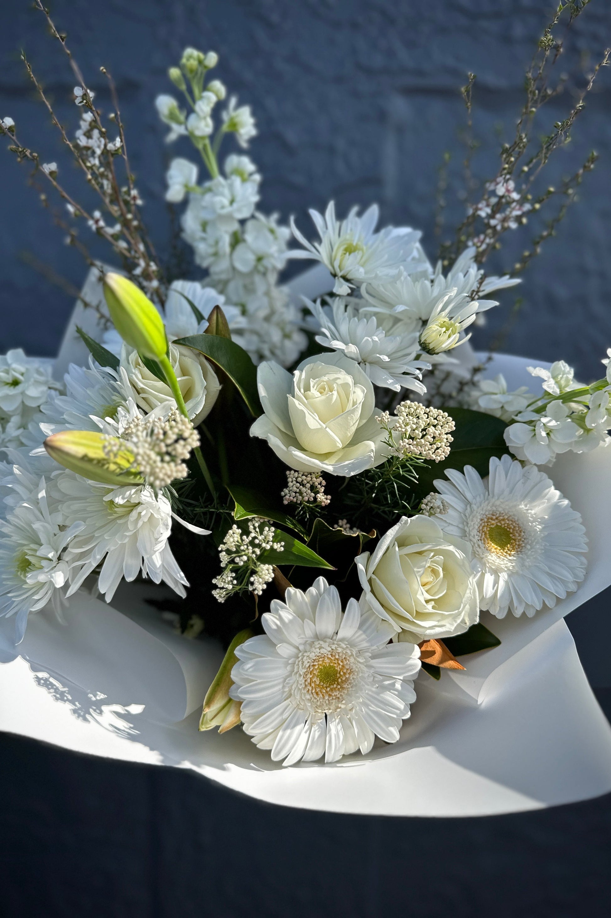 Green and White Bouquet - Close-up View